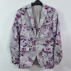 Topman pale blue purple floral silky tuxedo jacket